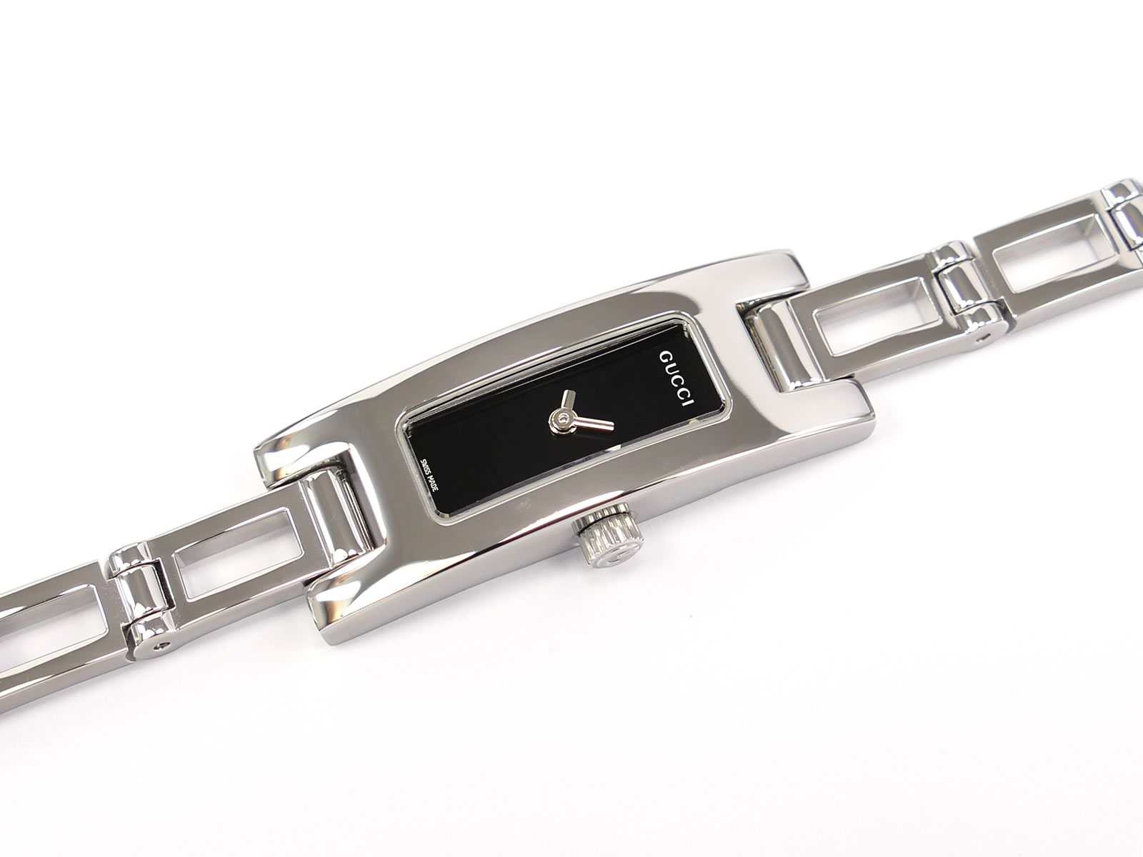 Gucci 3900L Black Dial Stainless Steel Bracelet Rectangular Quartz Watch