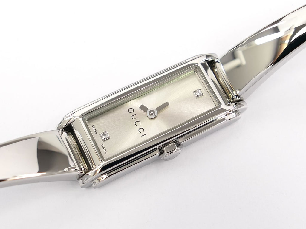 Gucci G-Line 109 Silver Dial with 2 Diamonds rectangular case YA109519