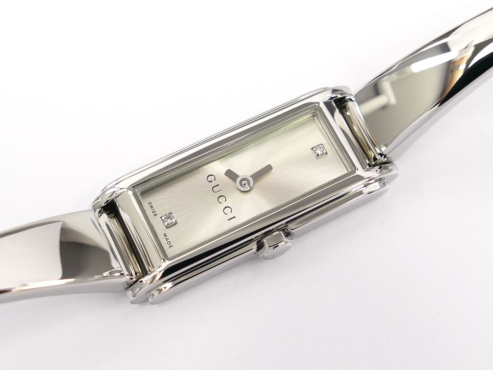Gucci G-Line 109 Silver Dial with 2 Diamonds rectangular case YA109519