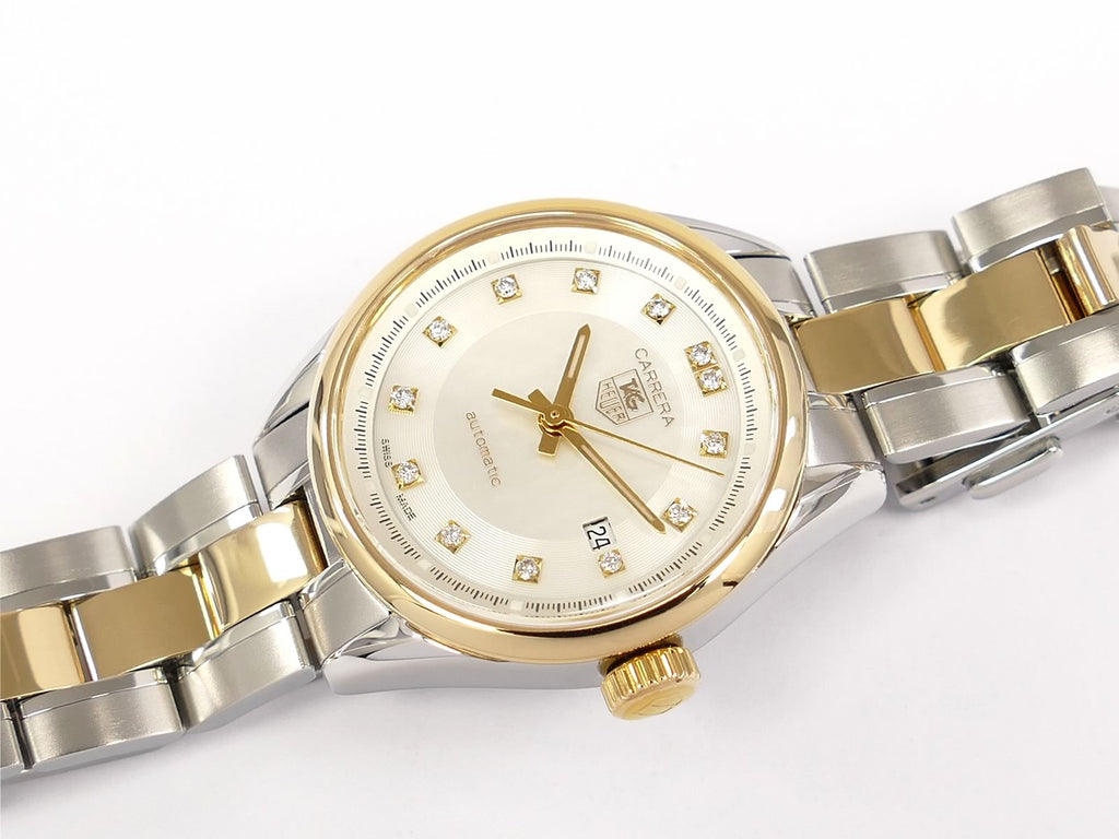 TAG Heuer Carrera White Mother of Pearl WV2450.BA0797 18k Gold Automatic