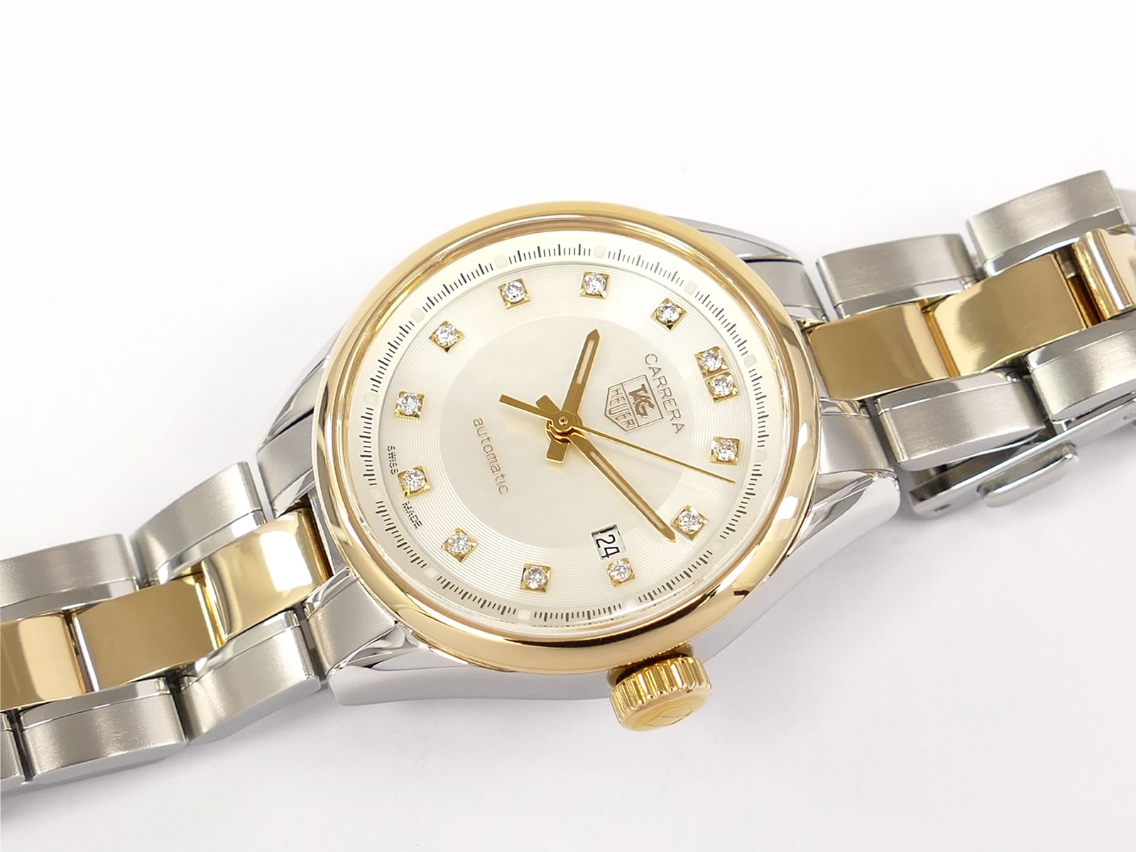 TAG Heuer Carrera White Mother of Pearl WV2450.BA0797 18k Gold Automatic