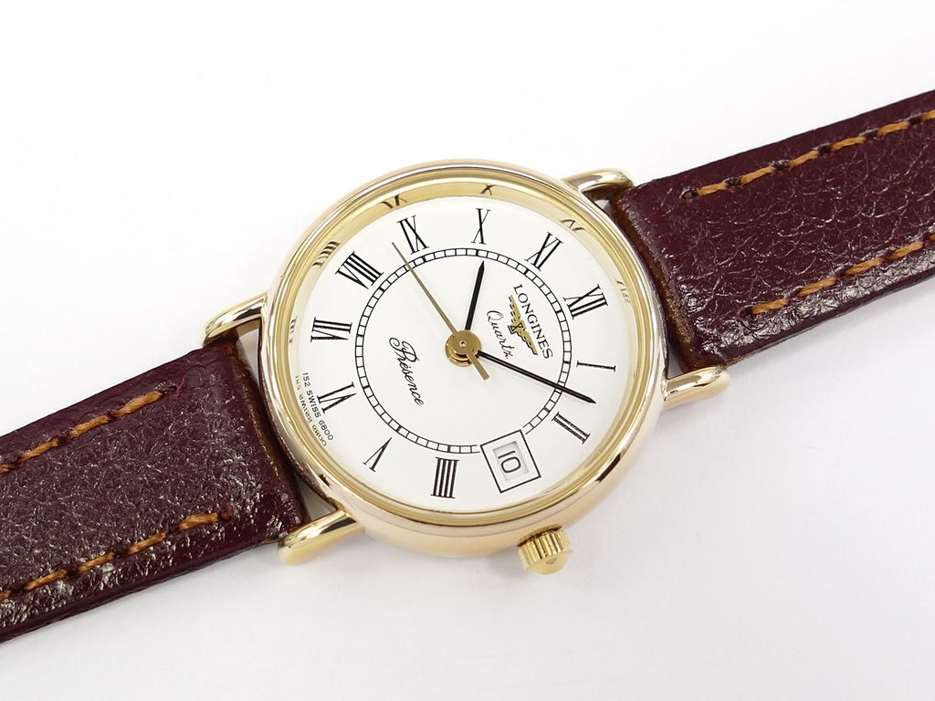Longines Presence White Roman Numeral Dial 18k Gold with Date