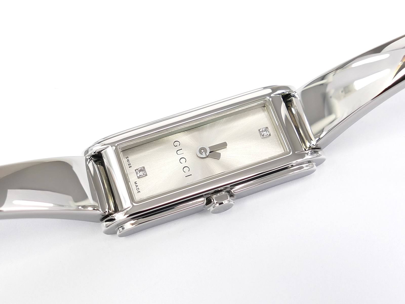 Gucci G-Line 109 Sunburst Silver 2 Diamond Dial YA109519 rectangular bangle watch