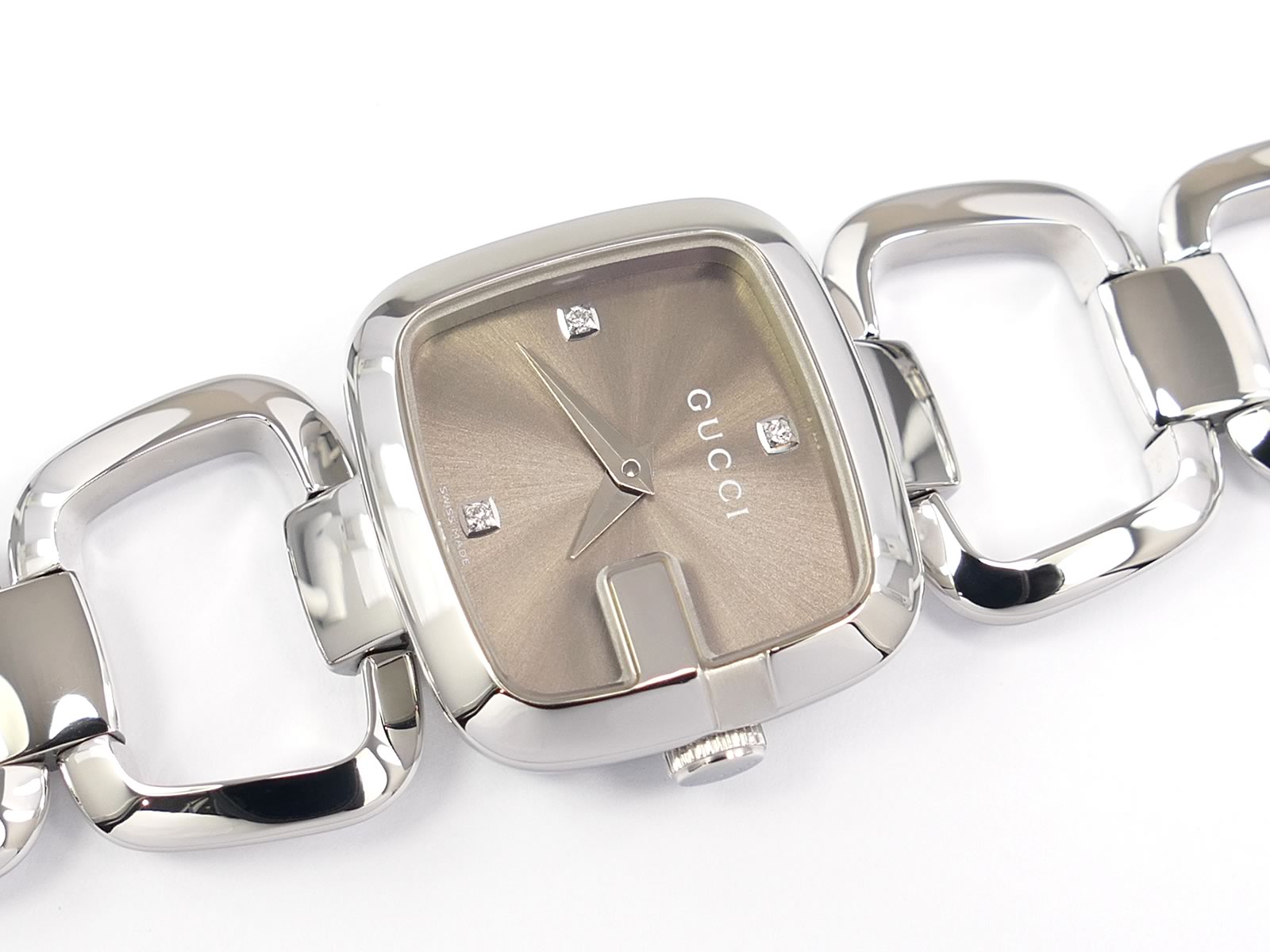 Gucci G YA125503 Brown / Silver Dial with Diamonds G-Gucci