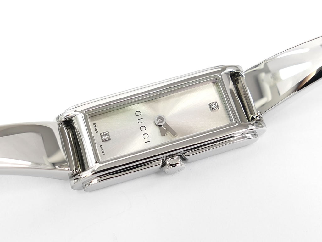 Gucci G-Line 109 Silver 2 Diamond Sunburst Rectangular Dial YA109519