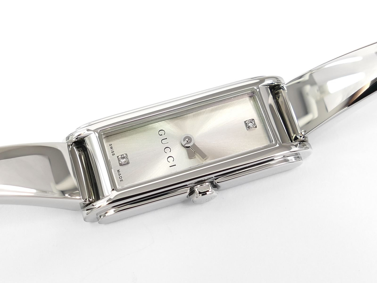 Gucci G-Line 109 Silver 2 Diamond Sunburst Rectangular Dial YA109519