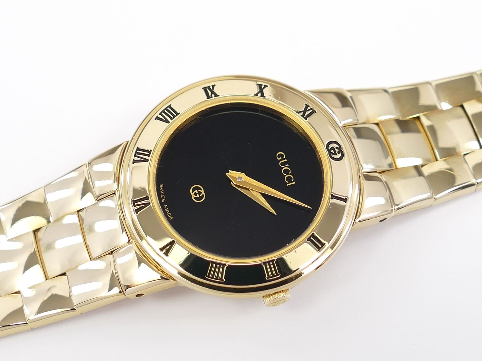 Gucci 3300L Black Dial 18k Gold Plated with Roman Numeral Bezel