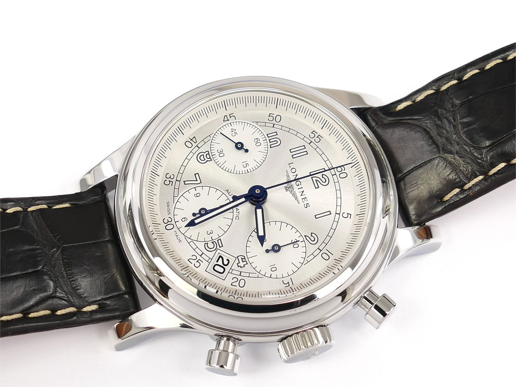 Longines Heritage 1951 Silver Chronograph L2.745.4.73.2 with date and Arabic numerals