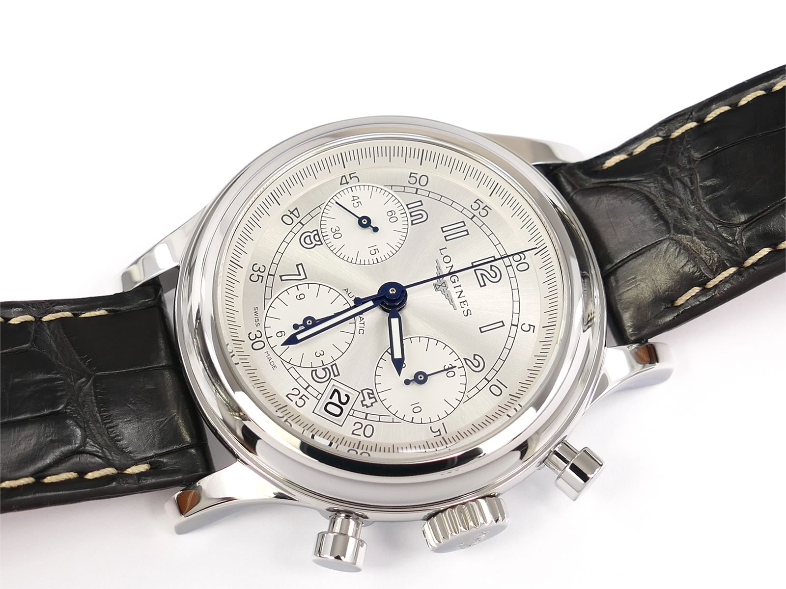 Longines Heritage 1951 Silver Chronograph L2.745.4.73.2 with date and Arabic numerals