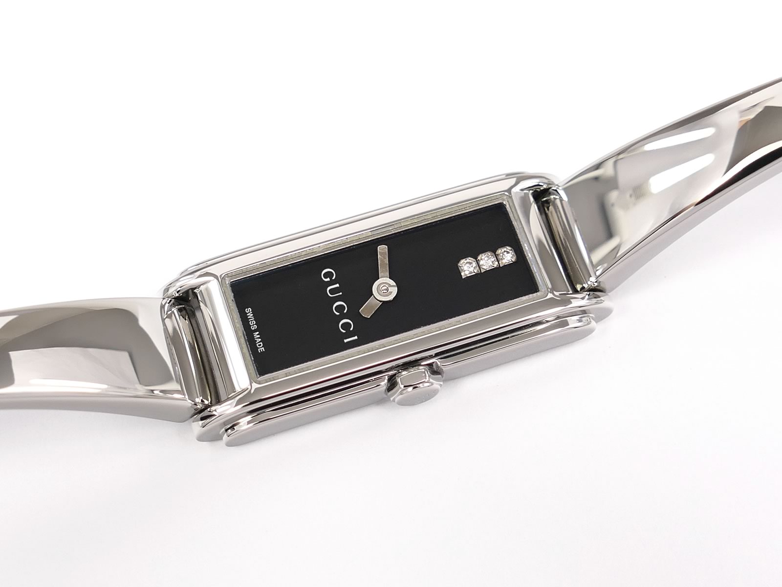 Gucci G-Line 109 Black 3 Diamond Dial on Stainless Steel Bangle