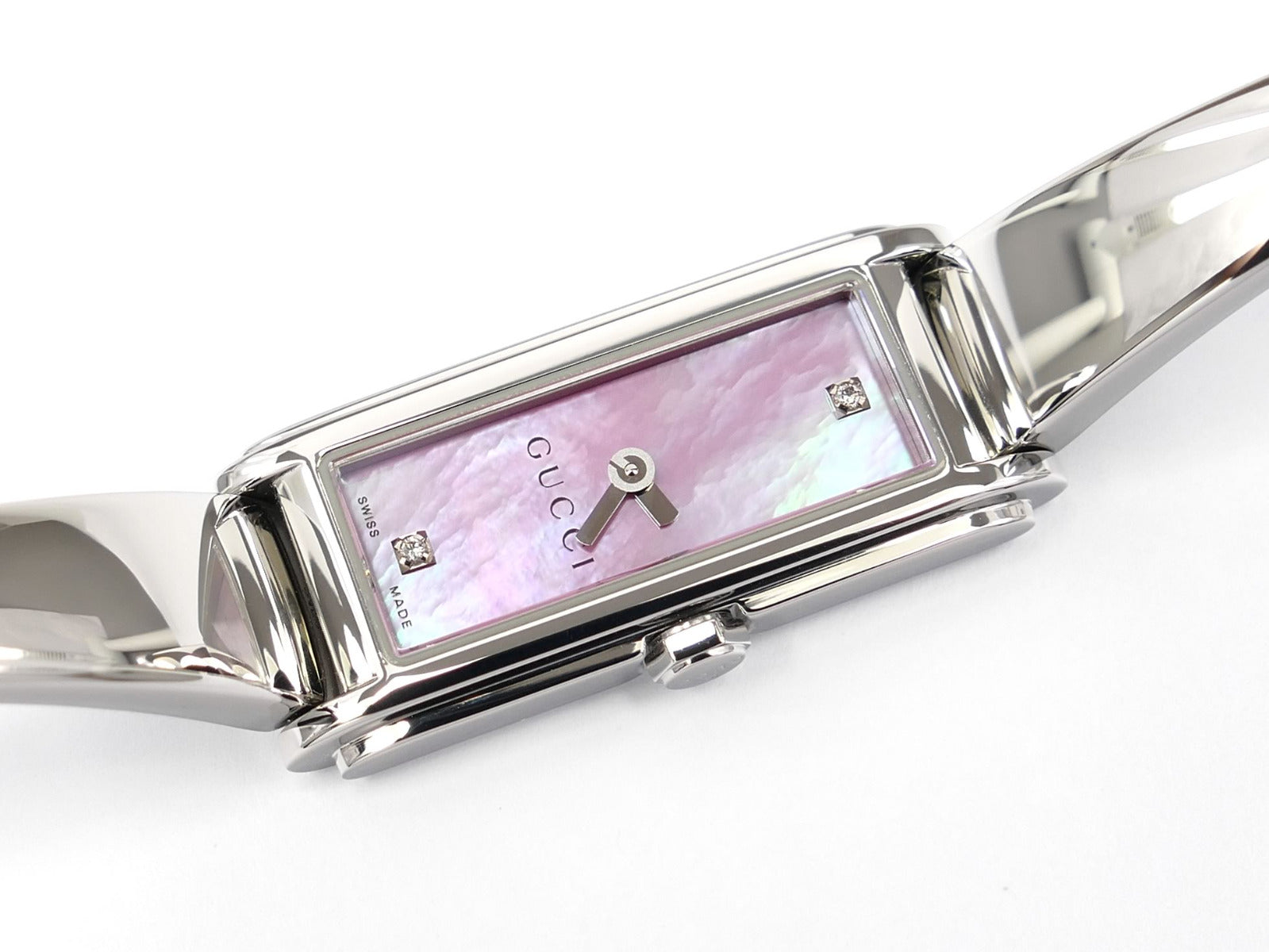 Gucci G-Line 109 Pink Mother of Pearl rectangular dial with 2 Diamonds YA109520