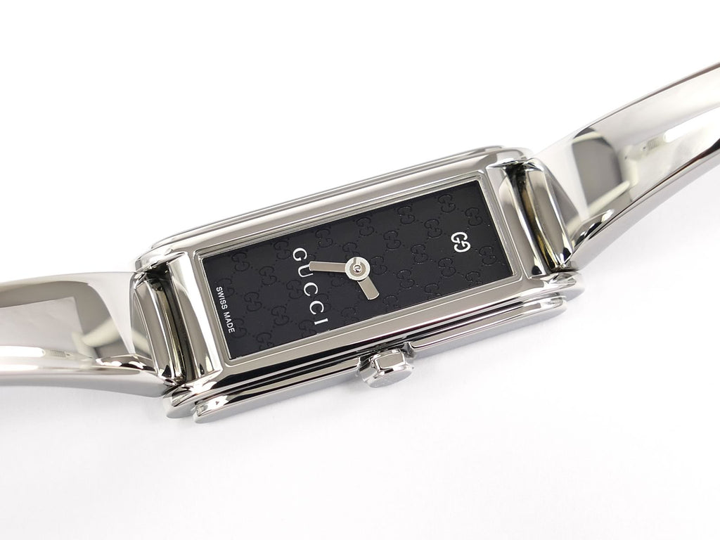 Gucci G-Line 109 Black G Pattern Dial on Stainless Steel Bangle