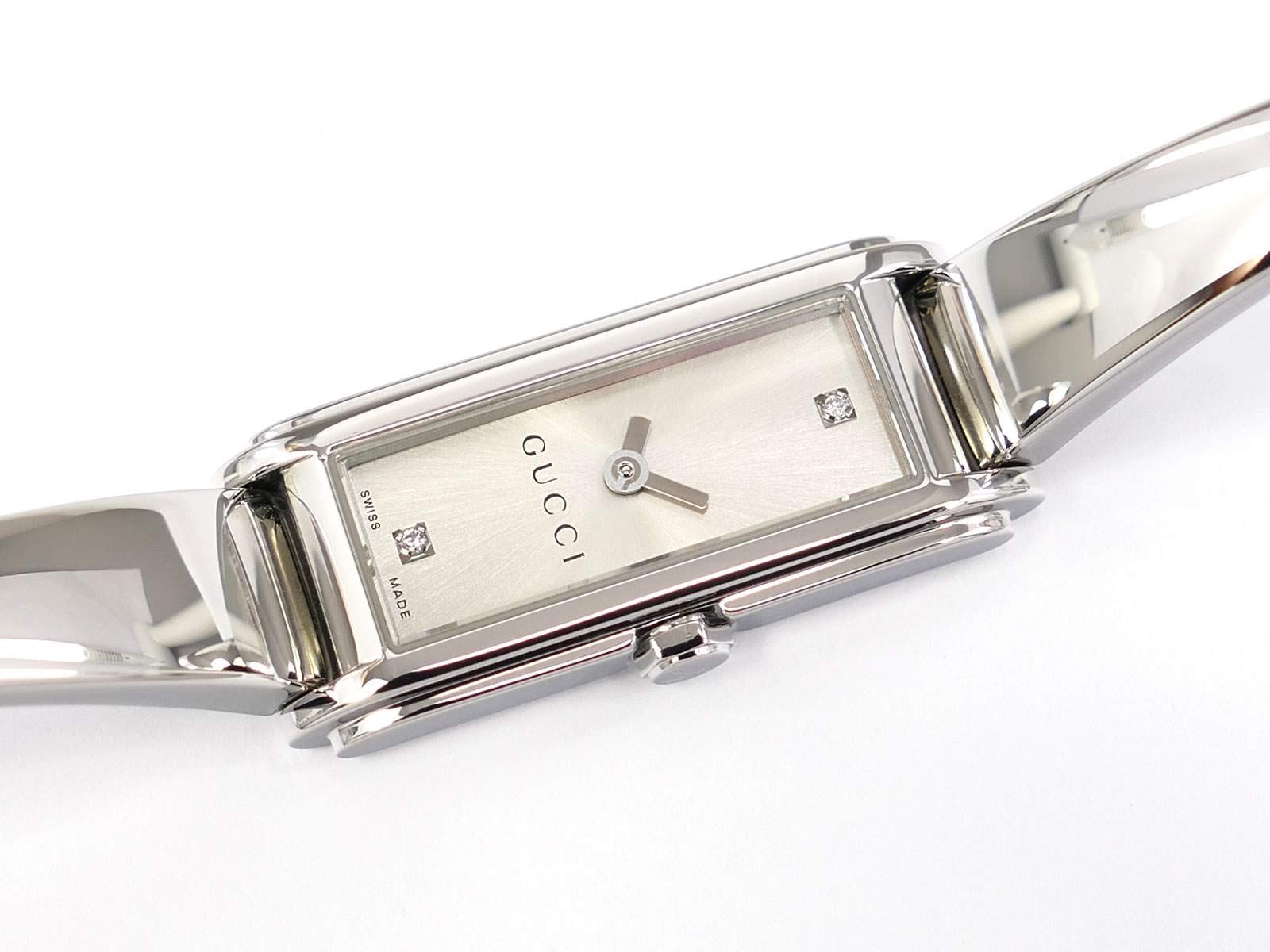 Gucci G-Line 109 Silver 2 Diamond Rectangular Sunburst Dial YA109519