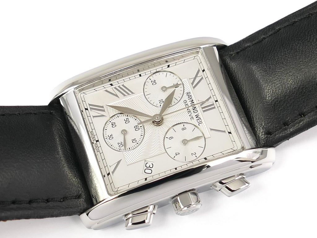 Raymond Weil Don Giovanni Silver Guilloche Dial Rectangular Chronograph 4873-STC-00659 date