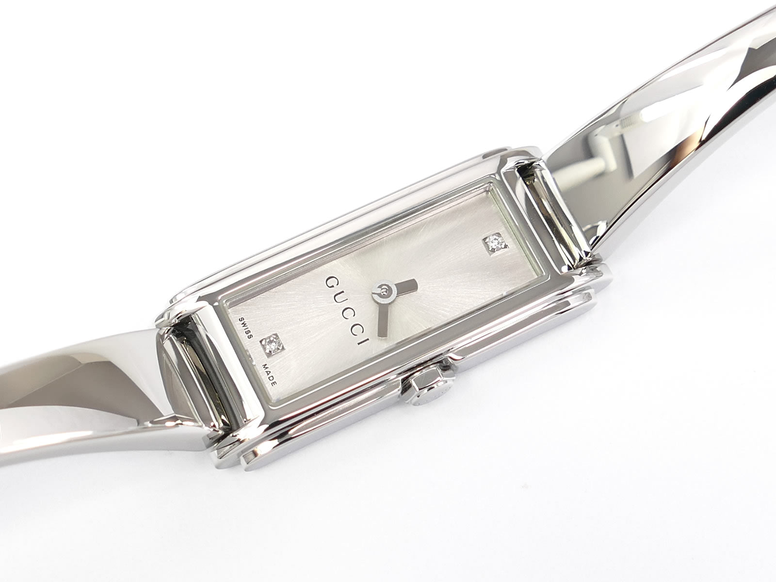 Gucci G-Line 109 Rectangular Dial with 2 Diamonds on Stainless Steel Bangle YA109519
