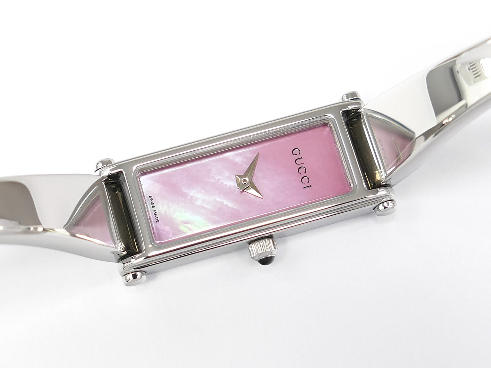Gucci 1500L Pink Mother of Pearl Rectangular Dial on Stainless Steel Bangle