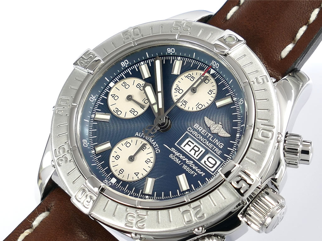 Breitling Superocean A13340 guilloche dial with day and date
