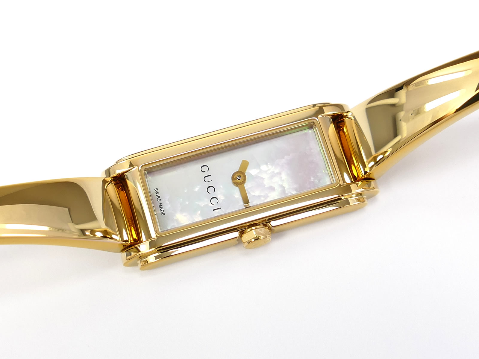Gucci G-Line 109 White Rectangular Mother of Pearl Dial 18k Gold Plated