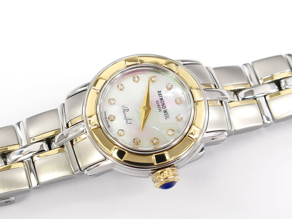 Raymond Weil Parsifal White Mother of Pearl Diamond Set Dial & 18k Gold bezel 9640-STG-97081