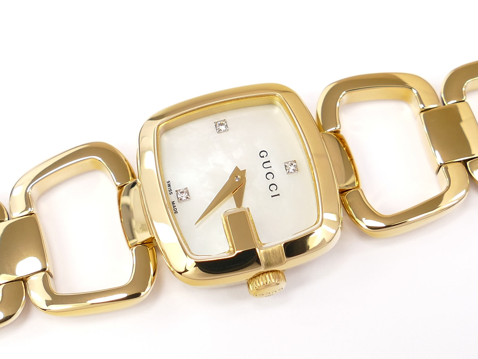 美品GUCCI ゴールド 125.5 3pダイヤモンド Gucci G Mother of Pearl Gold PVD 125.5 G-Gucci 3 Diamonds YA125513