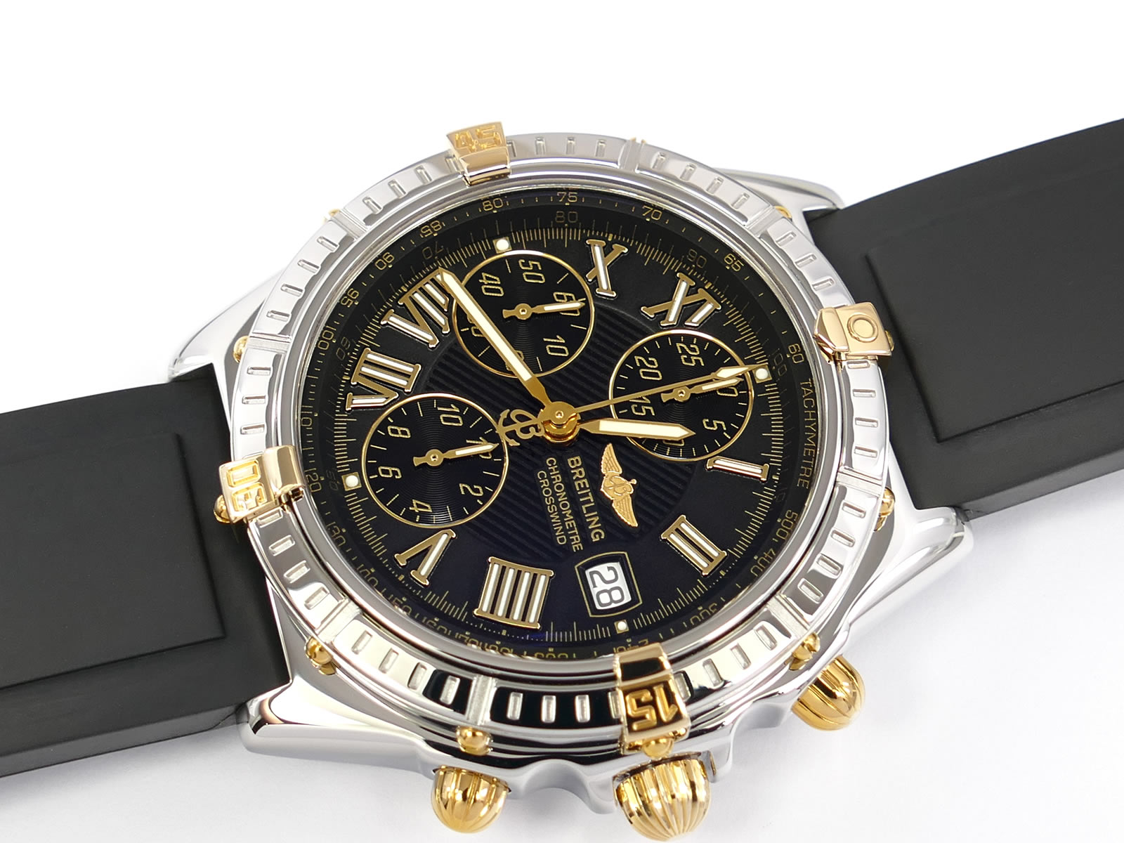 Breitling Crosswind Chronograph B13355 Black Roman Numeral Dial with 18k Gold rider tabs