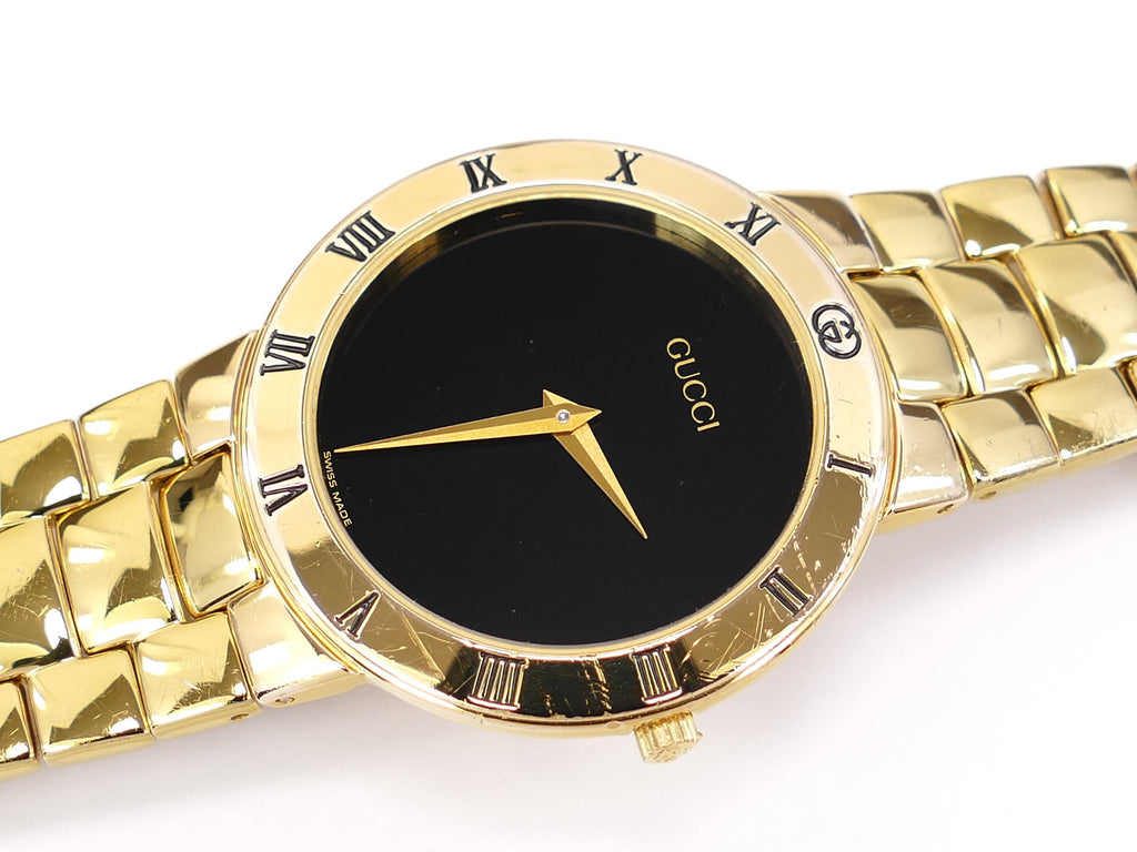 Gucci Black Dial 18k Gold Plated bezel 3300.2.M