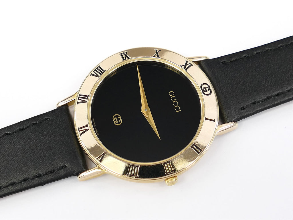 Gucci 3000M Black Dial 18k Gold Plated 