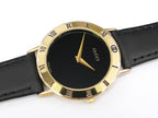 Gucci 3000M Black Dial 18k Gold Plated Roman Numeral Bezel 3000.2.M