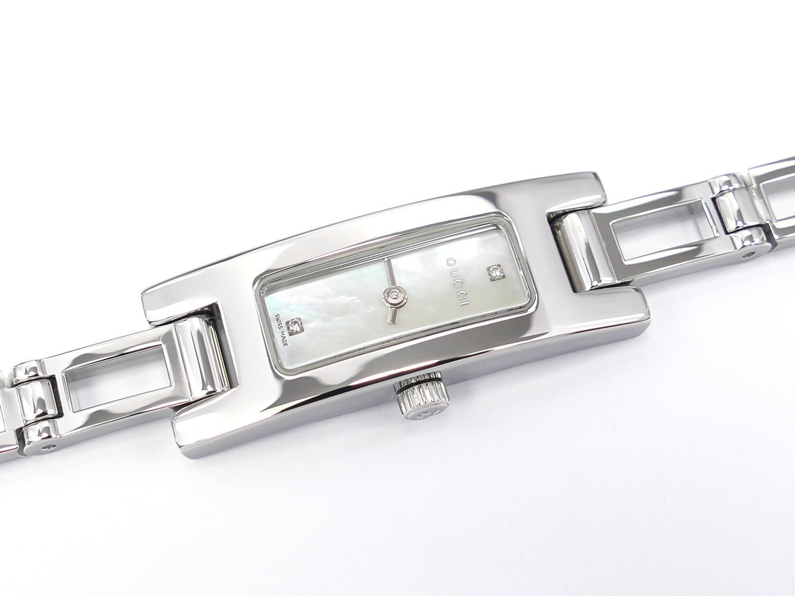 Gucci 3900L Rectangular 2 Diamond Dial all Stainless Steel