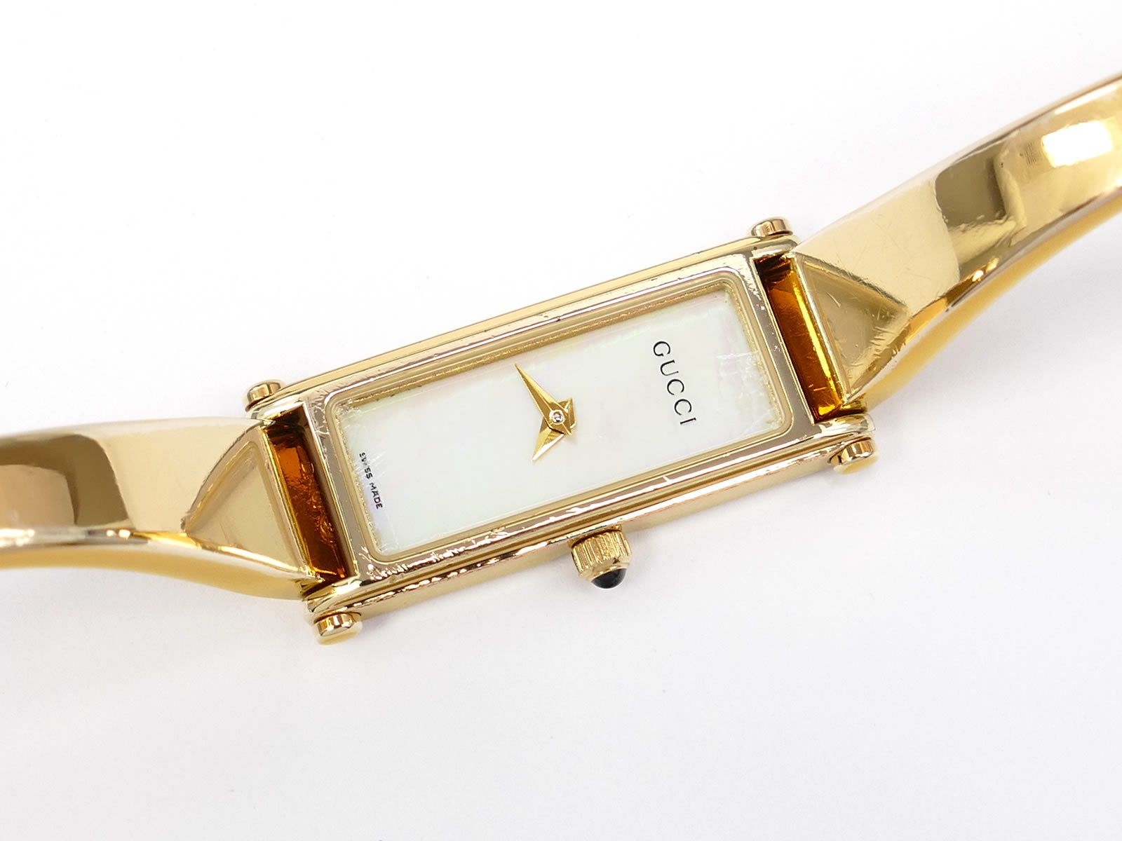 Gucci 1500L White Rectangular Dial on 18k Gold Plated Bangle