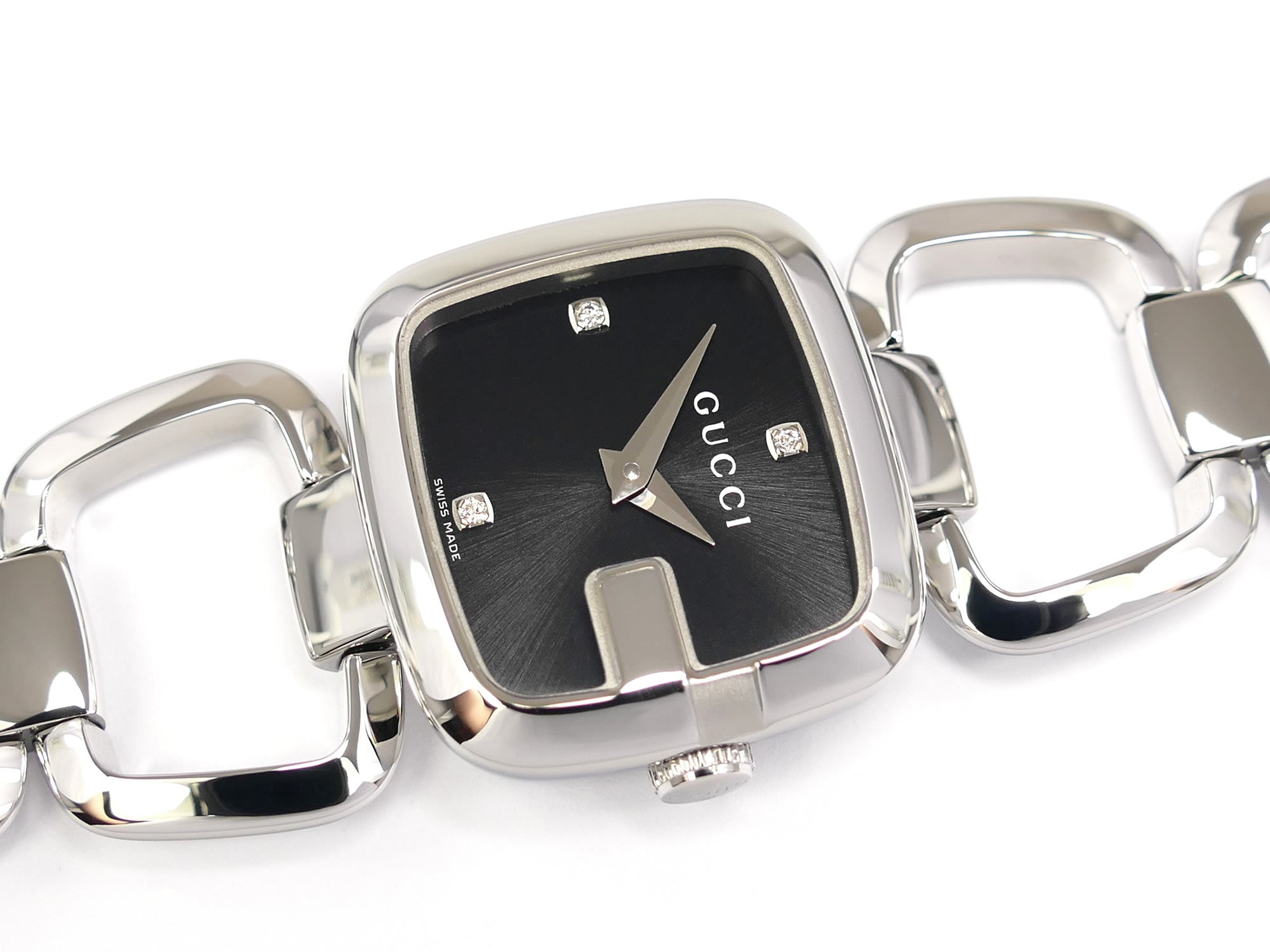 Gucci G 125.5 Black Sunburst Dial with 3 Diamonds YA125509
