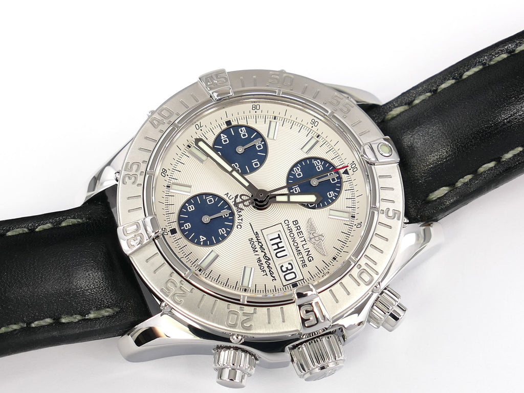 Breitling Superocean Chronograph A13340 Silver / Blue dial day / date