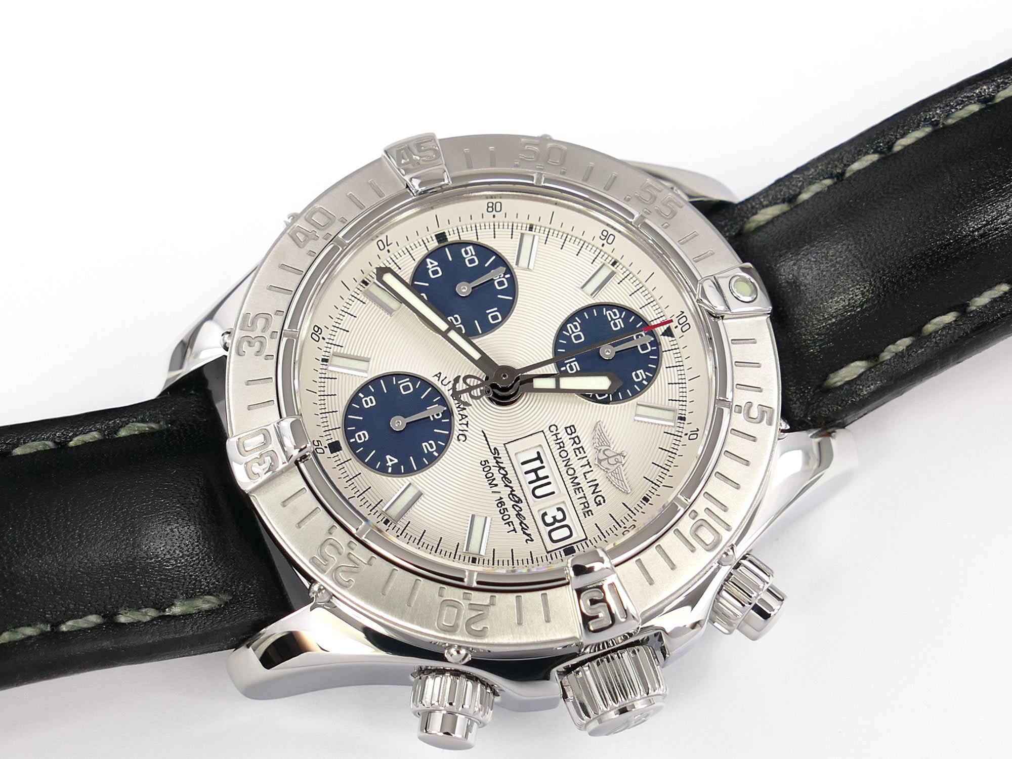 Breitling Superocean Chronograph A13340 Silver / Blue dial day / date