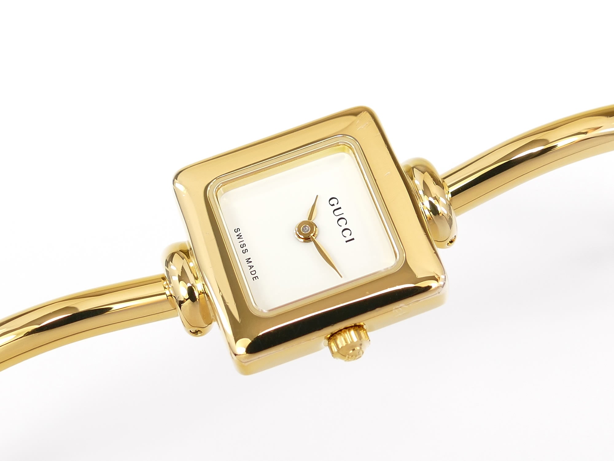 Gucci 1900L Square White Dial on 18k Gold Plated Bangle