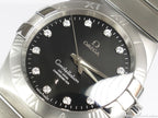 Omega Constellation 8500 Black 123.10.38.21.51.001 dial close up with sunburst effect