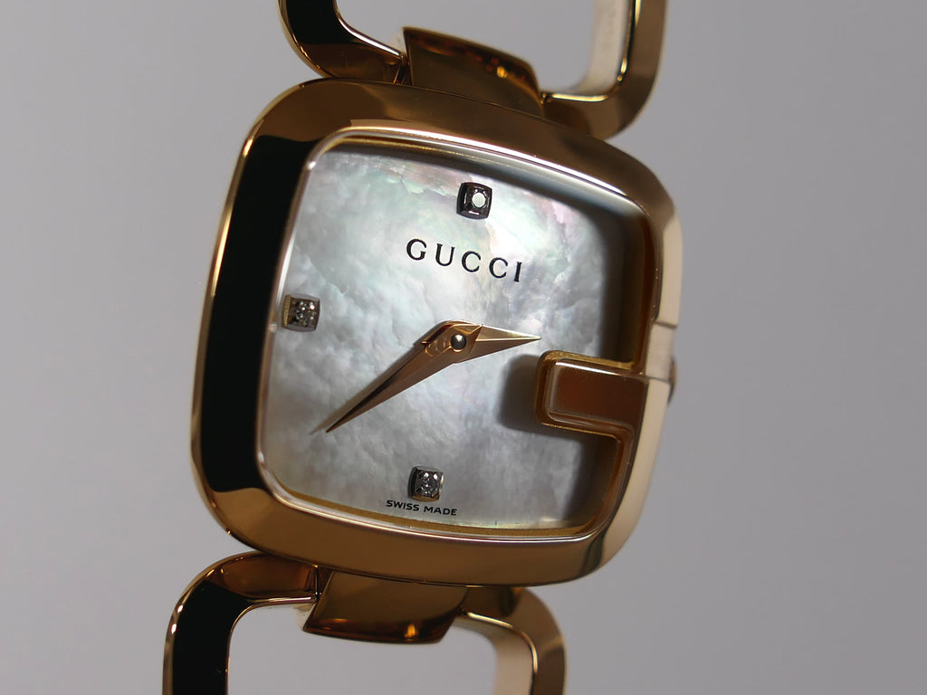 Gucci G 125.5 White Iridescent Mother of Pearl Dial with 3 Diamonds