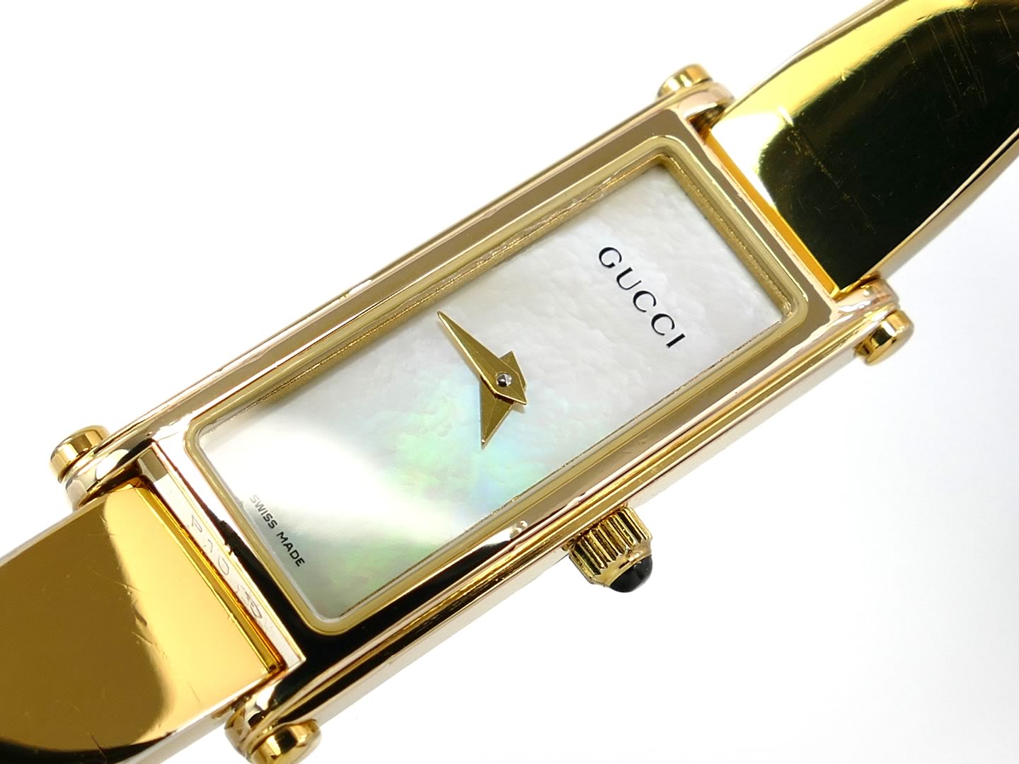 Gucci 1500 L White on 18k Gold Bangle iridescent mother of pearl