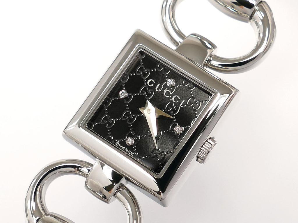Gucci Tornabuoni 120 Square Black Sunburst Dial with 4 Diamonds