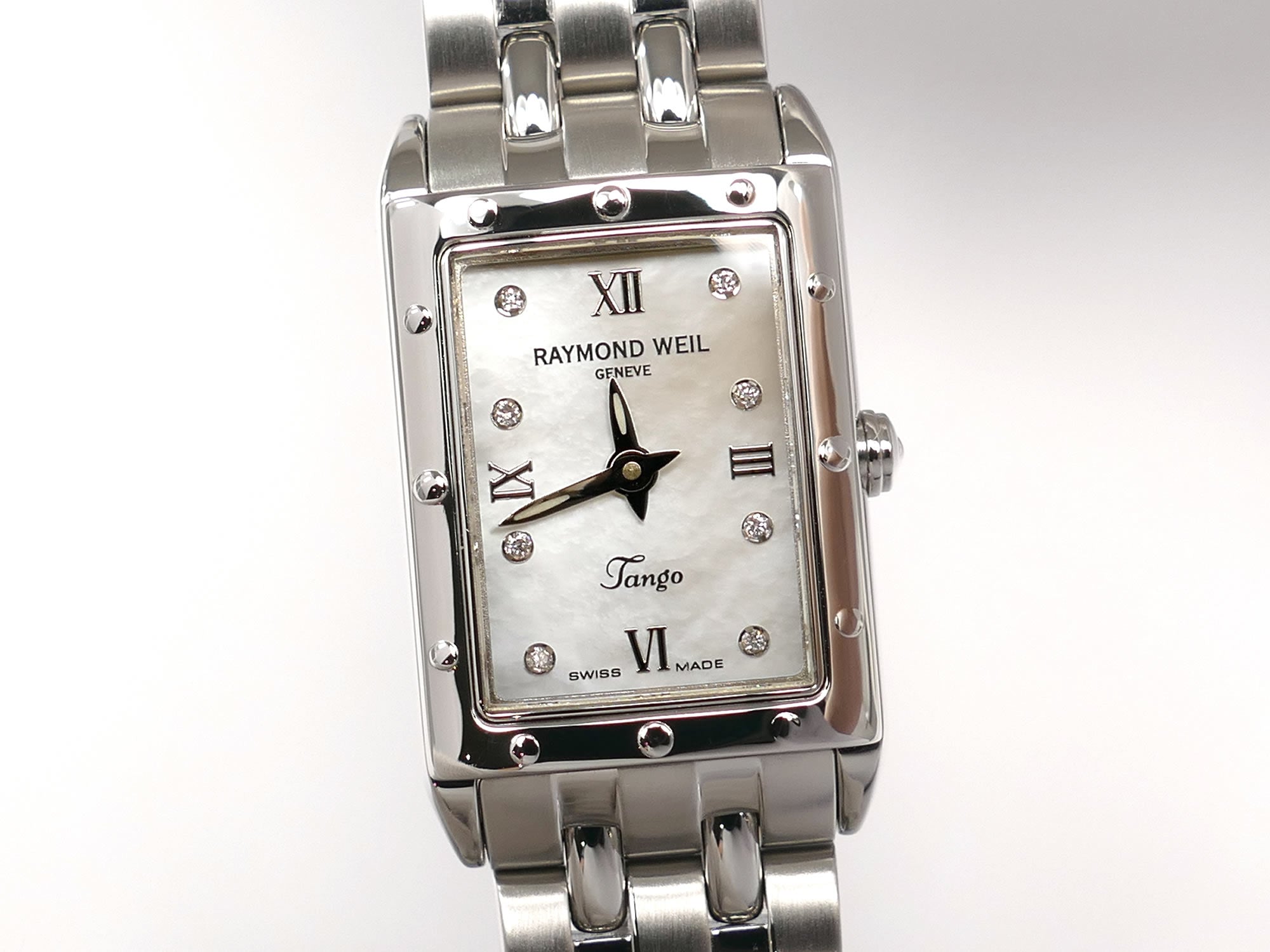 Raymond Weil Tango 5971 Iridescent rectangular Mother of Pearl Dial with Diamonds & Roman Numerals