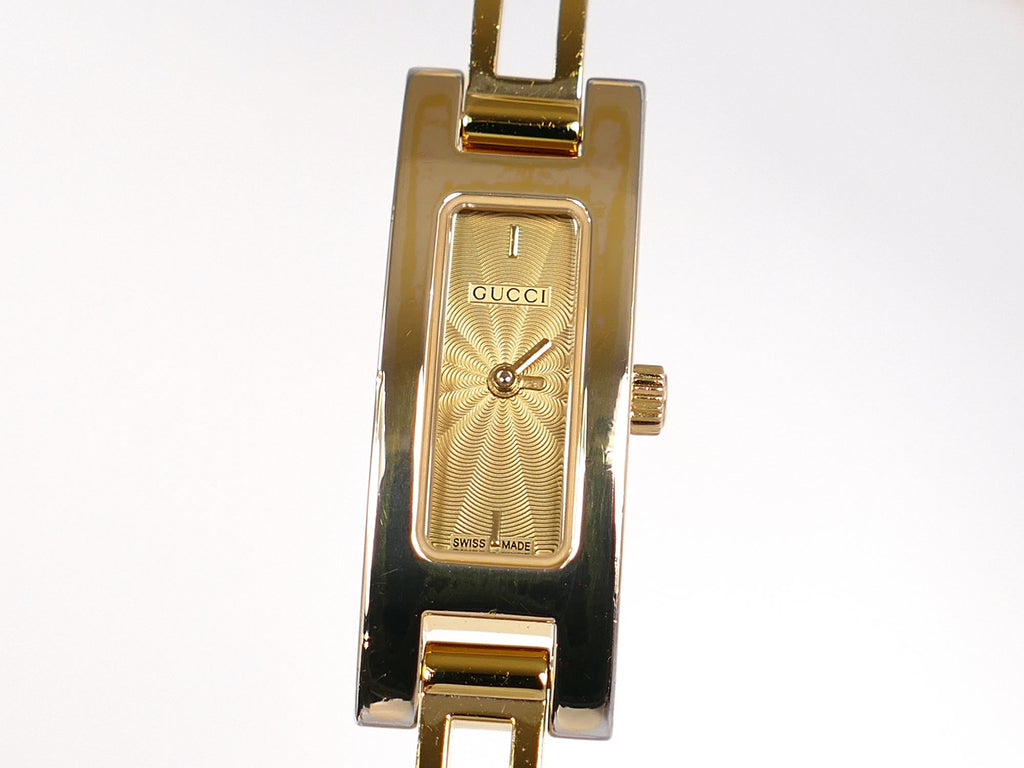 Gucci 3900L Champagne Guilloche Dial 18k Gold Plated Rectangular
