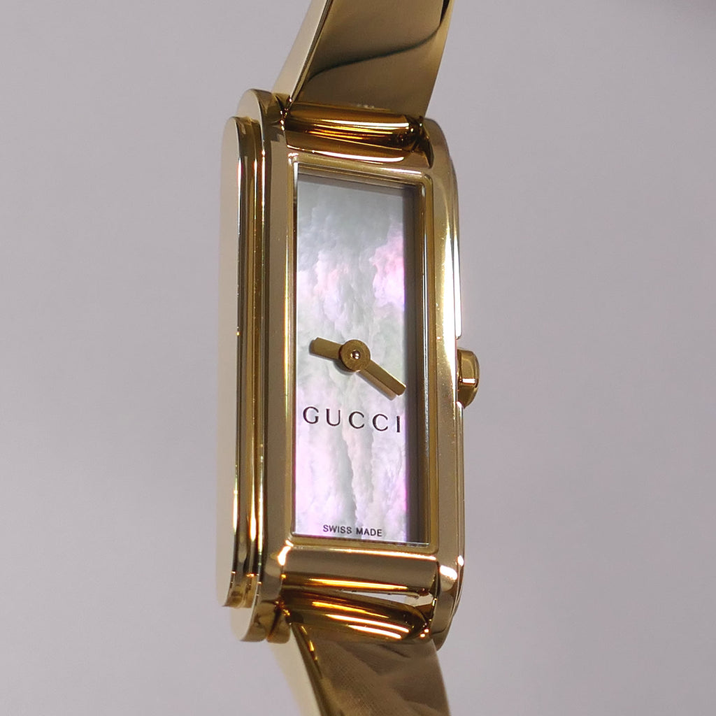 Gucci G-Line 109 iridescent rectangular mother of pearl dial