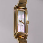 Gucci G-Line 109 iridescent rectangular mother of pearl dial