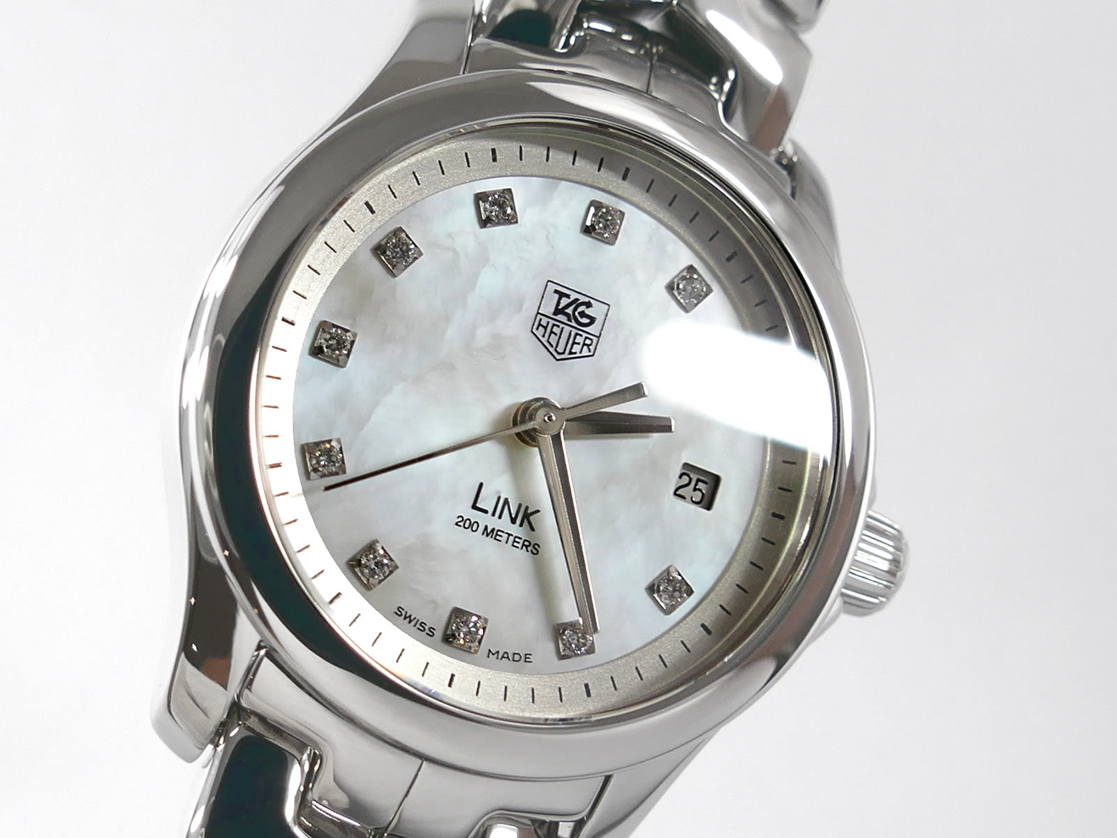 TAG Heuer Link Iridescent White Mother of Pearl Dial with Diamond hour markers WJF1317