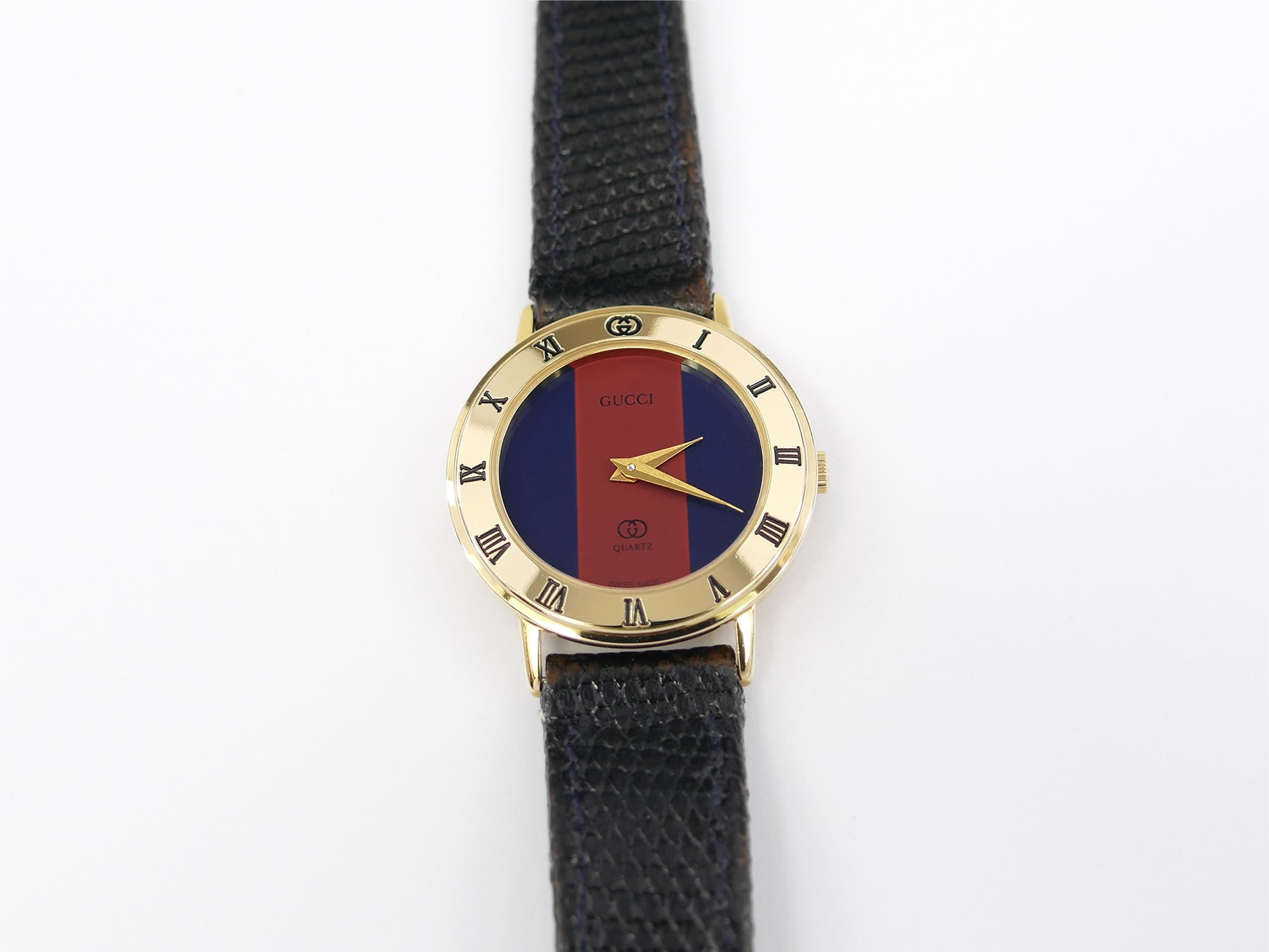 Gucci 3000L Red / Blue Dial 18k Gold Plated