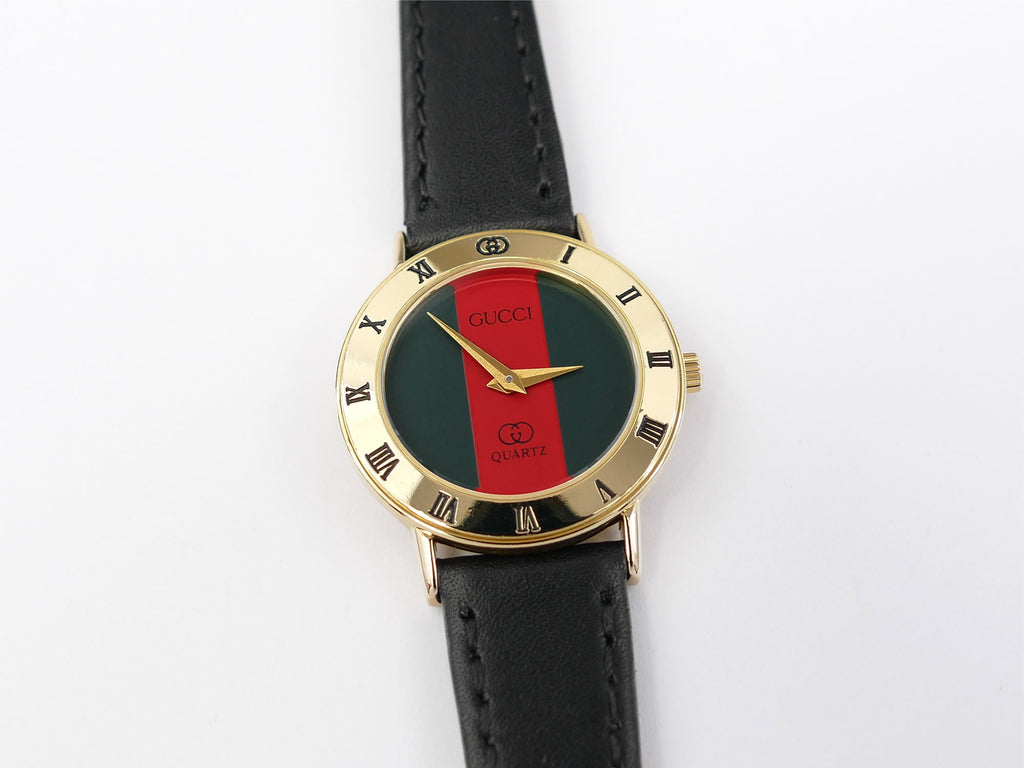 Gucci 3000L Red / Green Dial 18k Gold plated