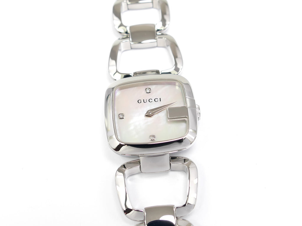 Gucci G 125.5 White Mother of Pearl with 3 Diamonds
