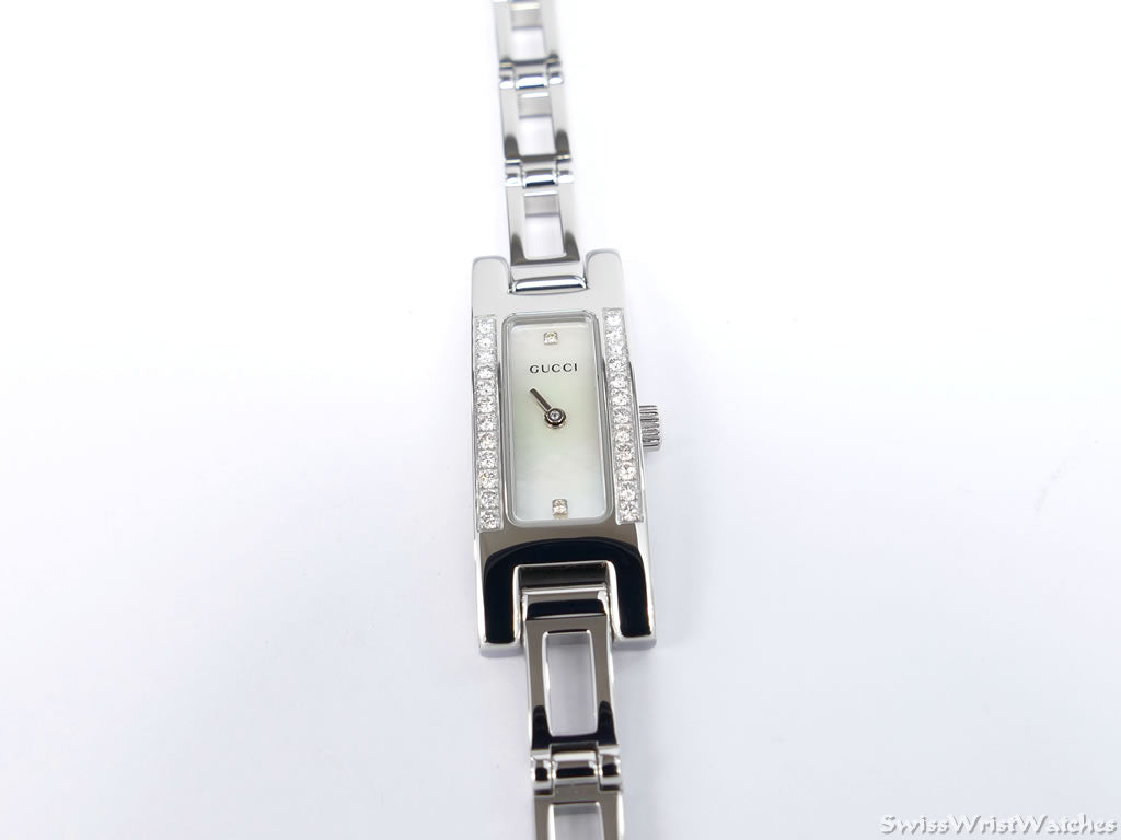 Gucci 3900 L White Mother of Pearl Dial 26 Diamonds Stainless Steel YA039512