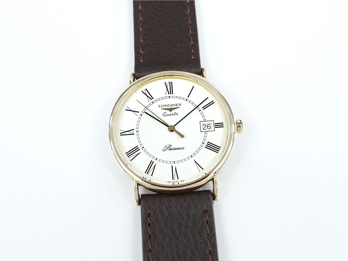 Longines Presence White Roman Numeral Dial 18k Gold Plated