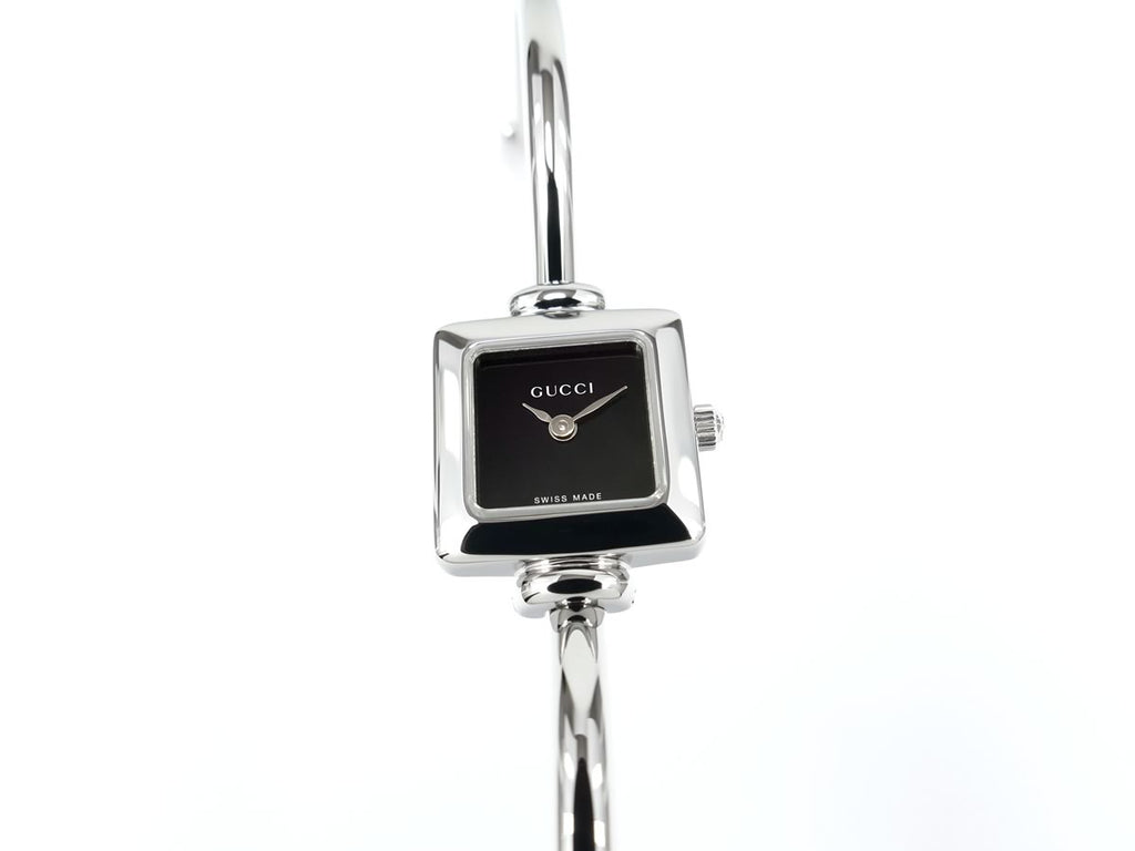 Gucci 1900 Black Square Dial on Stainless Steel Bangle