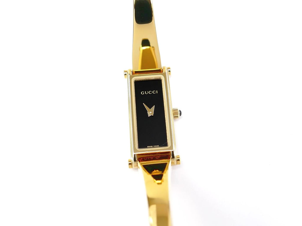 Gucci 1500 L Black Dial on 18k Gold Plated Bangle